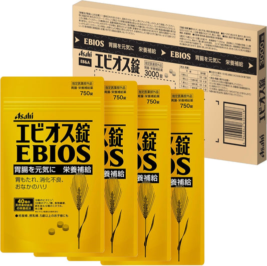 Ebios Tablets, 3,000 Tablets, (Designated Quasi-Drug) Ebios Gastrointestinal and Nutritional Supplements, 750 Tablets x 4 Bags