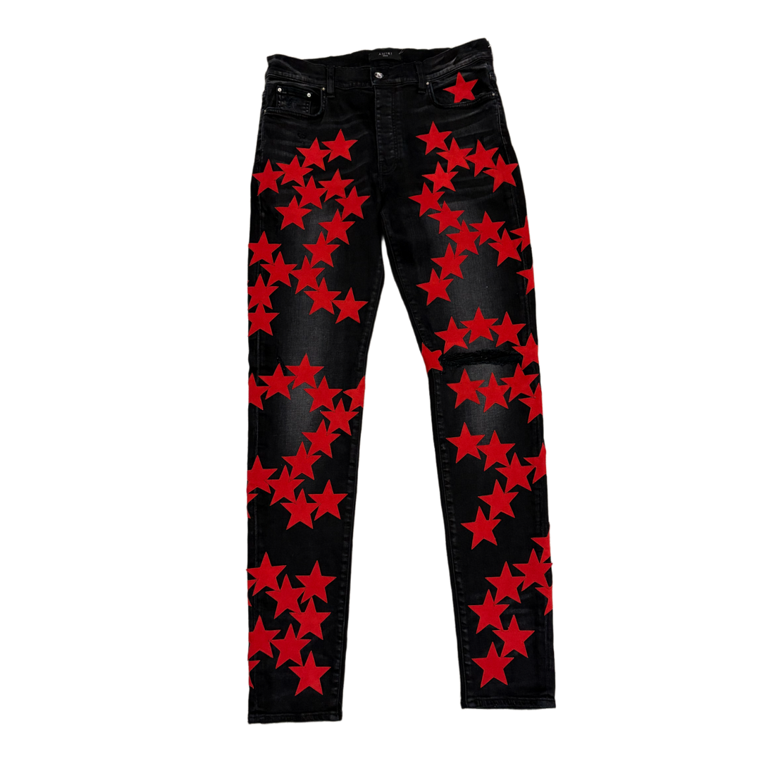 AMIRI 'BLACK/RED' CHEMIST ULTRA SUEDE STAR JEANS