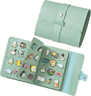Enamel Pin Display Book Pins Collection Book, Portable PU Leather Trading Folder for Lapel Pins, Compact Enamel Pin Holder Organizer with 4 Pages for Travel (Sage Green)