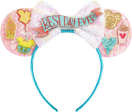 LYLIN Bandeau oreilles de souris scintillantes pour femmes et filles, accessoire de cheveux pour anniversaire, fête, voyage, anniversaire (Best Day Ever)