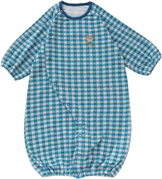 Cream De Coco 2-way Embroidered Bears Embroidered Jointed Checkered Crotch Snap Closure 2-Way Newborn Baby 100% Cotton Made in Japan [Materials for Spring, Autumn and Winter] 19.7 - 27.6 inches (50 -