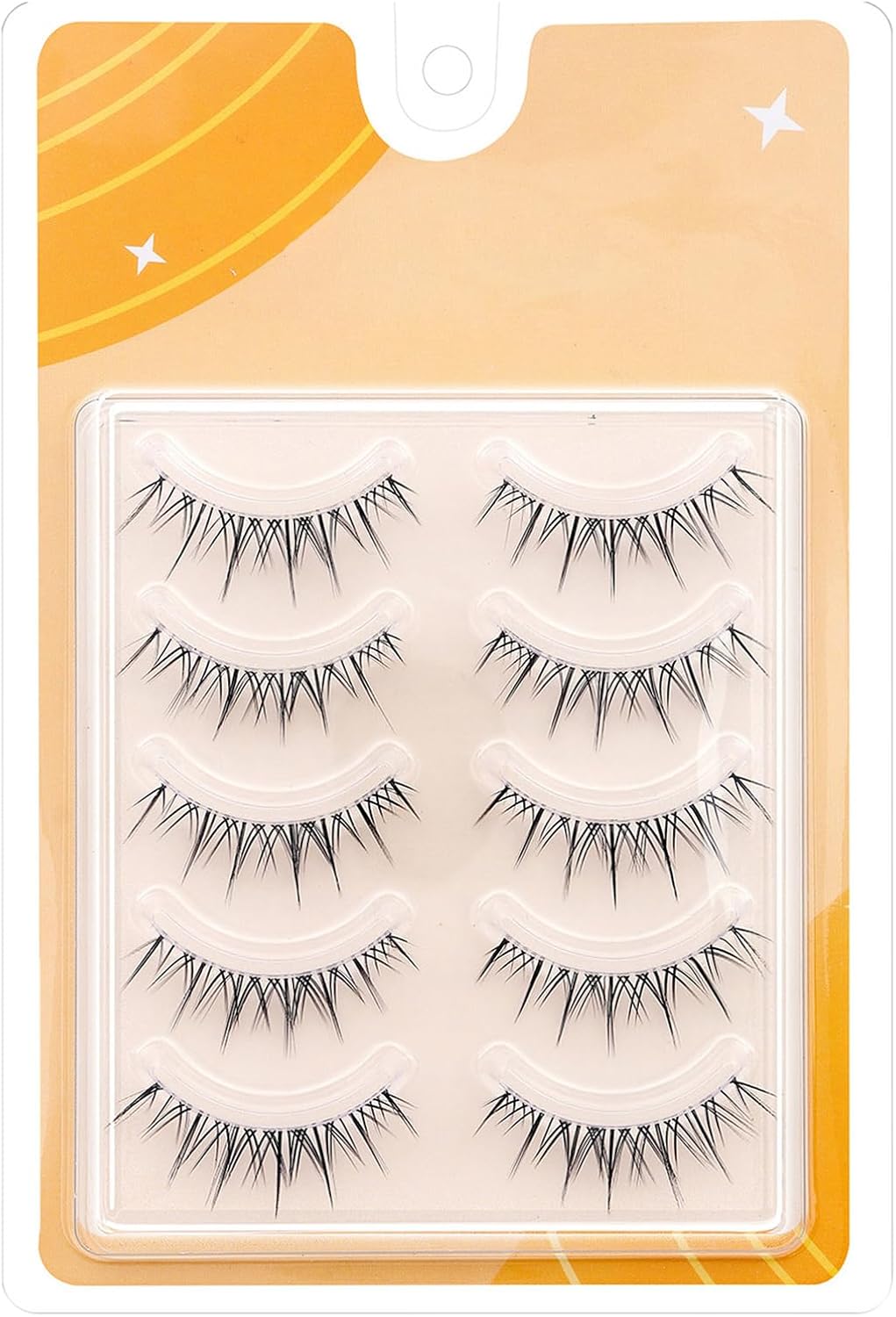 FineGood False Eyelashes, Natural (5 Pair Set), Thin Transparent Shaft, Handmade, Natural Cluster and Transparent Shaft, Makes Your Idle Sparkling Eye Easy, Reusable, Economical, Natural False