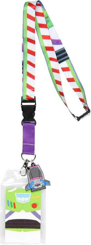 Disney Toy Story Buzz Lightyear Space Ranger - Cordón desmontable con soporte para tarjeta de identificación y dije de goma para nave espacial de 2 pulgadas