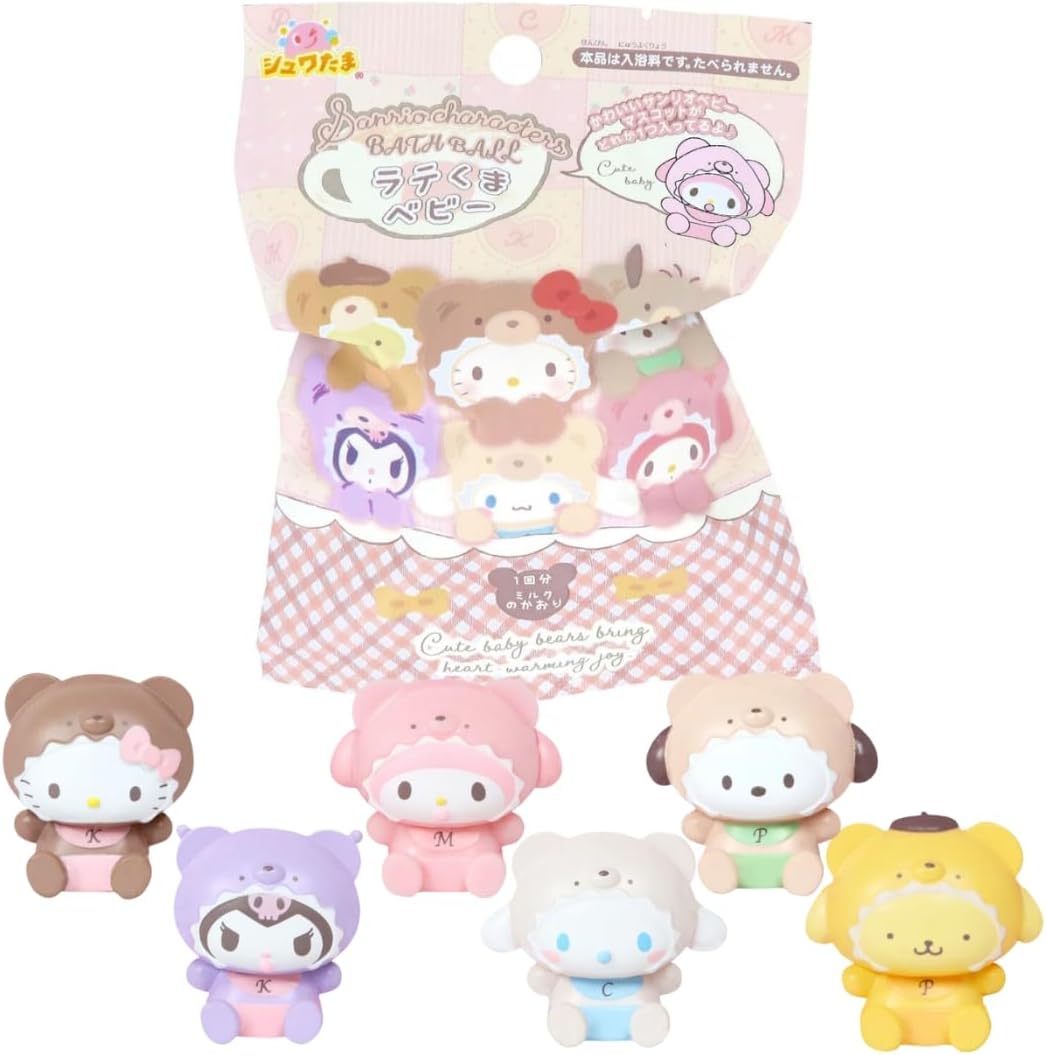 Santan Character Bath Ball, Sanrio Latte Bear Baby, 1 Piece, Milk Scent, Bath Salt, Kids, Boys, Girls, Toy Included, Shwadama