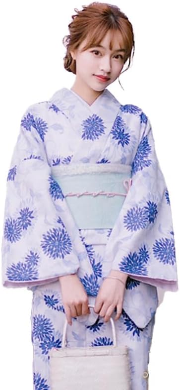 TEX Women's Yukata Floral Pattern Kimono Yukata Costume, 5-piece Set, Yukata, Obi, Fan, Socks, Head Accessory, Cute, Floral Pattern, Plain Weave, Beautiful, One Size Fits Most, Fireworks Festival