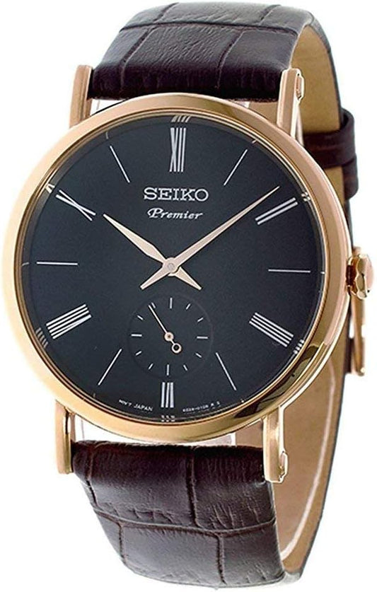 Seiko Premier SRK040P1 Quartz Unisex Watch, Dark Gray x Brown