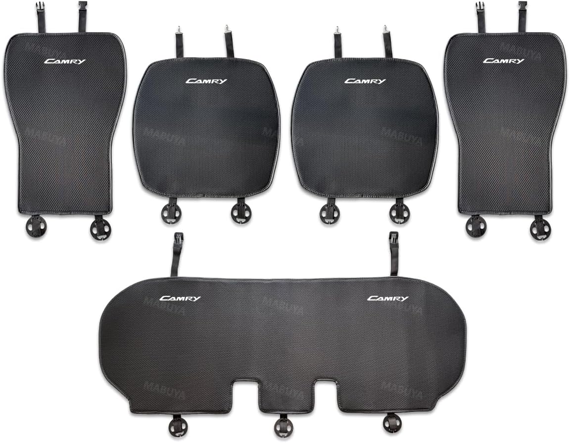 カムリ 車用 シートクッション トヨタ カムリ 70系 75系 新型 カスタム アクセサリー シートカバー カーシート アイスシルク素材 運転席 助手席 後部座席 車 座布団 防汚 通気性 滑り止め 四季汎用 取付簡単 シート保護 ずれにくい バックル付き 内装パーツ (5枚セット, ブラック, CAMRY)