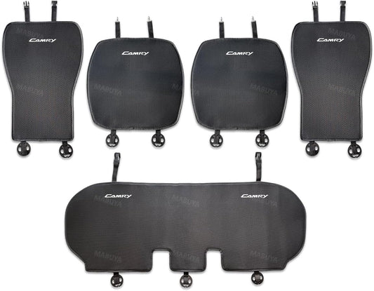 カムリ 車用 シートクッション トヨタ カムリ 70系 75系 新型 カスタム アクセサリー シートカバー カーシート アイスシルク素材 運転席 助手席 後部座席 車 座布団 防汚 通気性 滑り止め 四季汎用 取付簡単 シート保護 ずれにくい バックル付き 内装パーツ (5枚セット, ブラック, CAMRY)