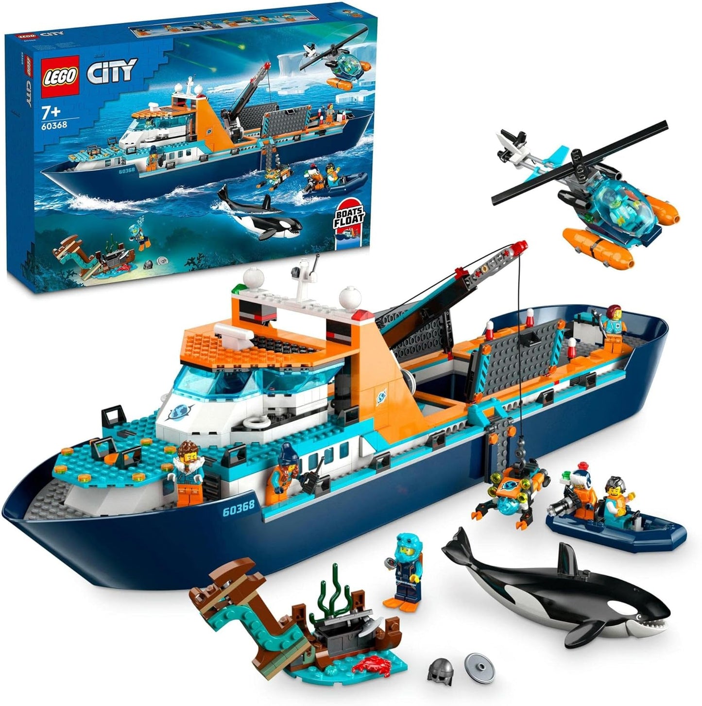 LEGO City Arctic Explorer Ship Toy Blocks, Present, Birthday, For Boys and Girls, Ages 7, 8, 9, Elementary School Students, City Building, Vehicles, Cars, Mini Cars 60368