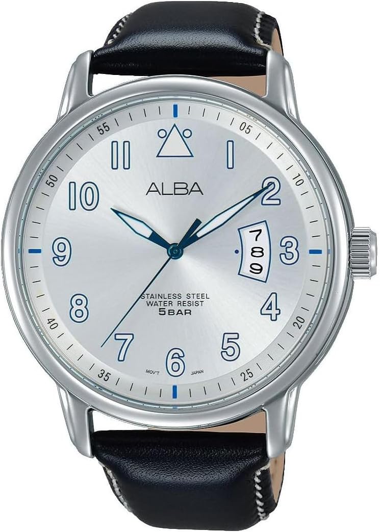 Seiko Alba AS9B31X1 Quartz Men's Business Analog Date Calendar Silver Blue Black Leather Strap Watch Men Japanese Movement