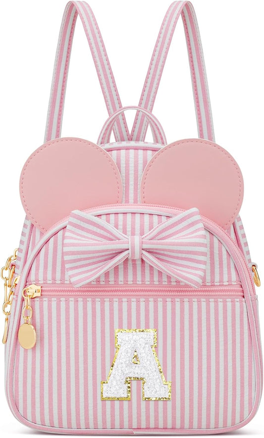 Regalo de cumpleaños personalizado para niñas pequeñas, mochila pequeña con inicial para niñas pequeñas, lindo mini bolso para niños de 3 a 10 años, rosa A