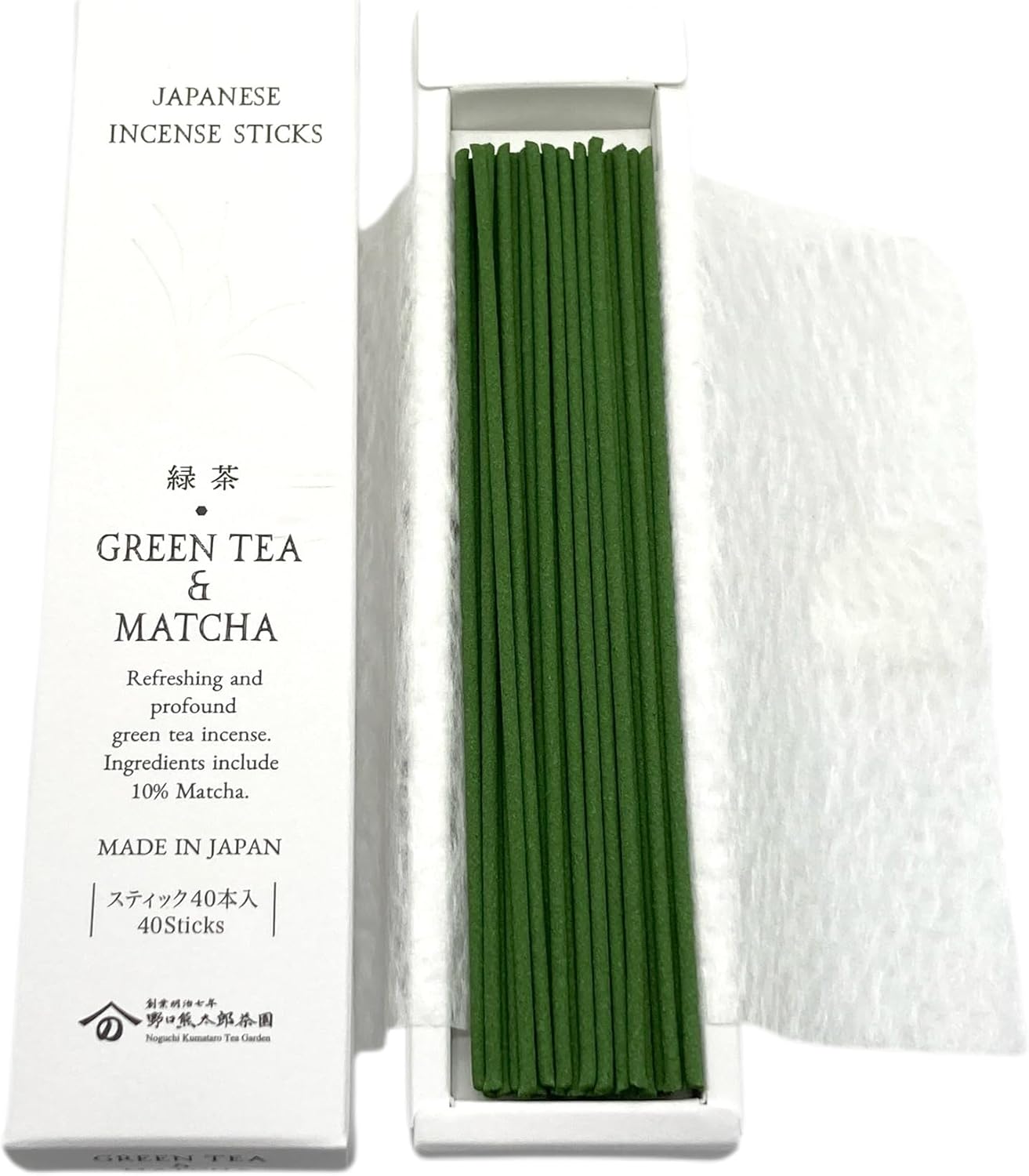 Noguchi Kumataro Tea Garden Incense Incense, Green Tea and Matcha Scent, Approx. 40 Sticks, Sandalwood, Awaji Island, Deodorizing, Ama-Made in Japan, Gift Gift