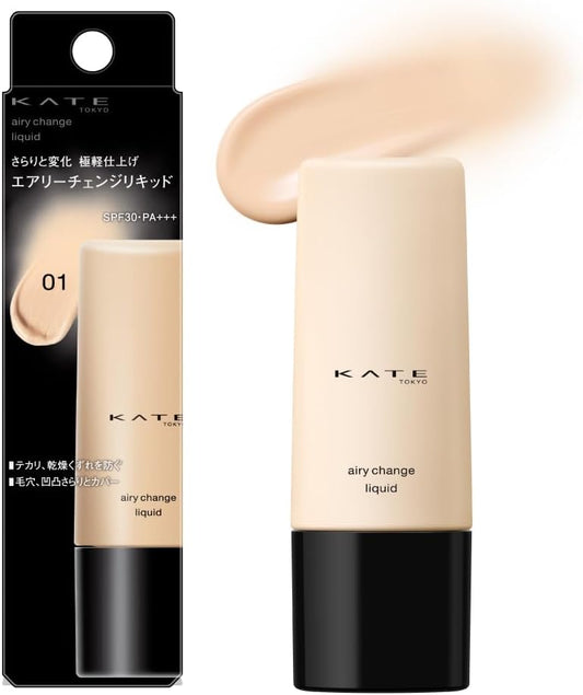 KATE Airy Change Liquid 01, Slightly Brighter Skin, Smooth, Extremely Light Skin, Covers Uneven Pores, Anti-Glare, Prevents Dryness, Keeps Fresh, Smooth Texture, High Adhesion, Sebum Block Formula, Moisturizing Ingredients