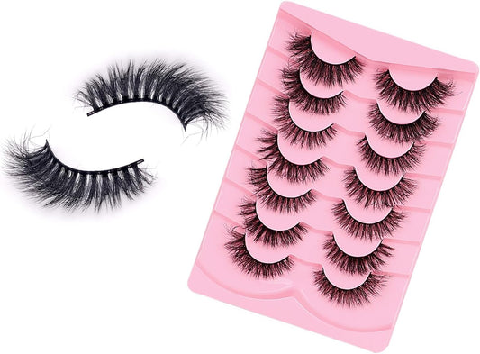 EKIND Explosive Style False Eyelashes 3D Volume Slant Stage Makeup Everyday Performance Fluffy Extension Strip Type 7 Pairs Hybrid Set