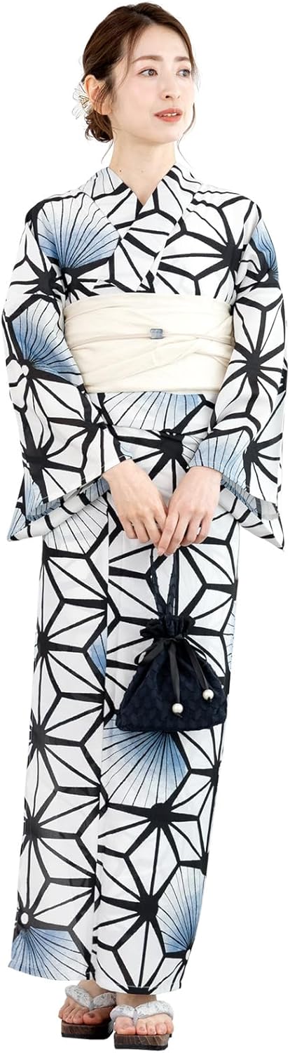 Soubien Floro Women's Yukata Set of 4, Separate, New Two-Part Yukata (Yukata, Waistband, Date Tightening, Geta Clogs)