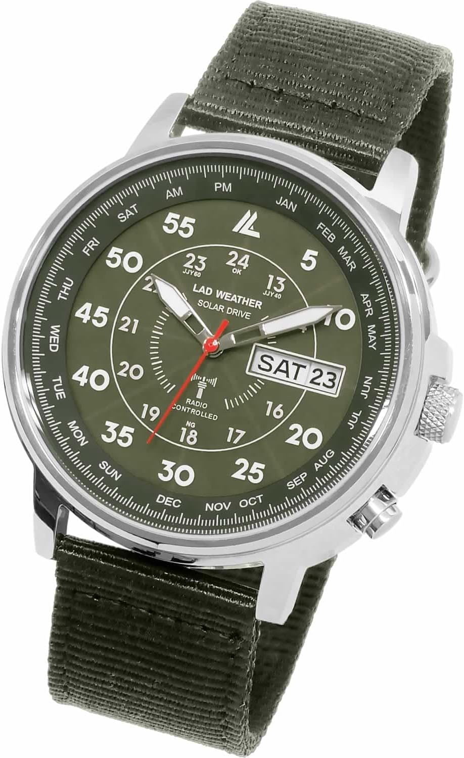 Lad Weather lad017 Men's Radio Solar Wristwatch, Waterproof 322.8 ft (100 m), Khaki, Radio