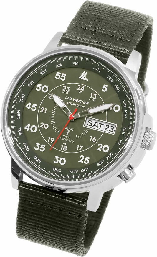 Lad Weather lad017 Men's Radio Solar Wristwatch, Waterproof 322.8 ft (100 m), Khaki, Radio