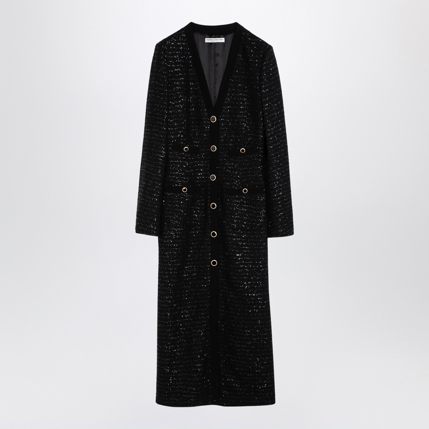 Alessandra Rich アレッサンドラリッチブラックスパンコールツイードミディドレスボタン - Image 1