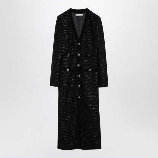Alessandra Rich アレッサンドラリッチブラックスパンコールツイードミディドレスボタン - Image 1