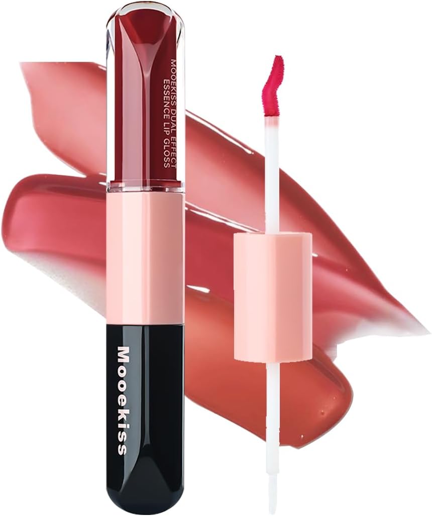 Mooekiss Double Ended Lip Gloss, Matte Lip x Essence, 2 in 1 Moisturizing Lip Cream, Mirrored Feel, Popular, Does Not Fall Off, Moisturize, Long Lasting, High Color Lipstick, Lip Mask, Does Not Stick