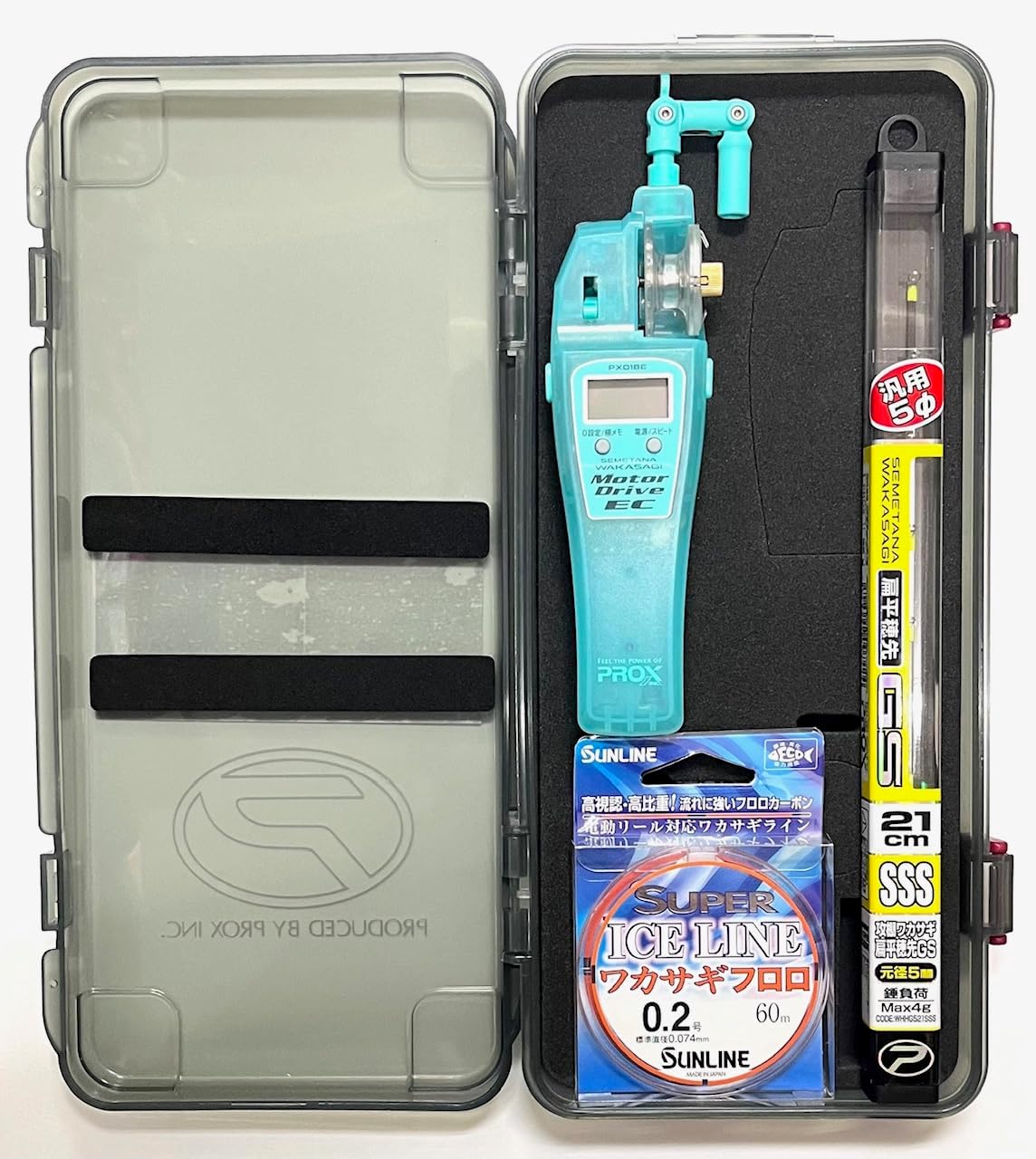 Prox Attack Shelf Wakasagi Motor Drive EC (Ice Lake Blue) + 3S Tip (SSS) Action + PE Line Set, Storage Case Included, Digital Counter in 3.9 inches (10 cm) increments, PROX *2 x AAA batteries sold