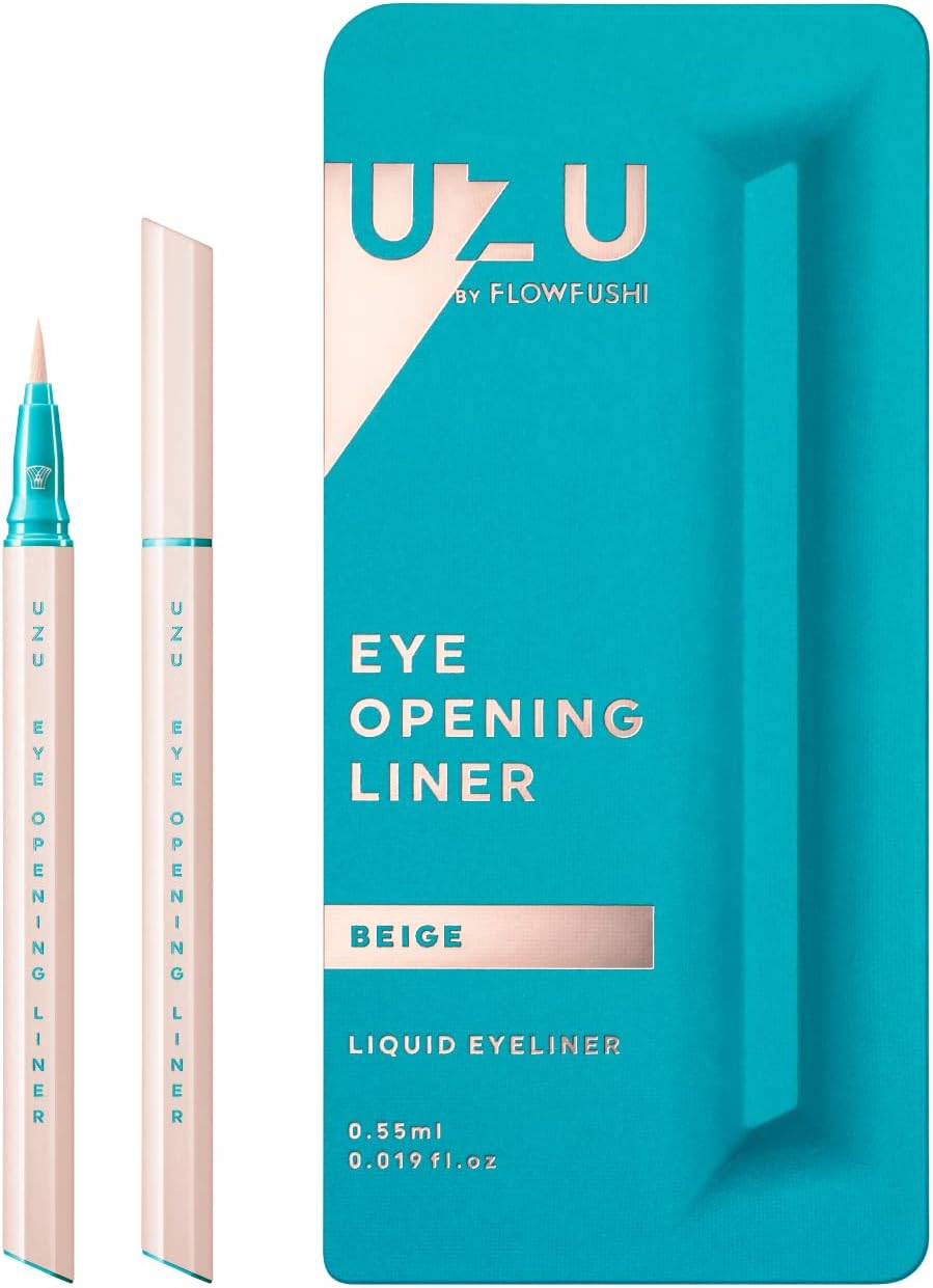 UZU By Flowfushi Eye Opening Liner, Liquid Eyeliner, Hot Water Removable, Alcohol Free, Dye Free, Hypoallergenic, Color: Beige, [2022 New Color]