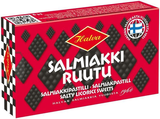 Halva Salmiakki Gummy, 1 Box x 1.2 oz (34 g), Halva Salmiakki 1.3 oz (34 g), Aito Finnish Sweets