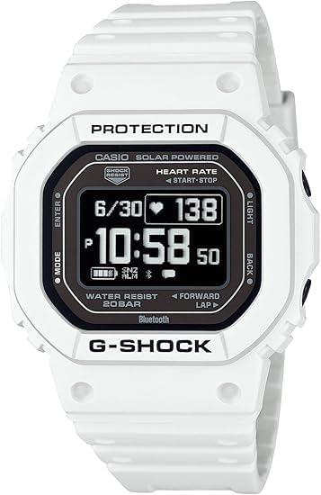 Casio G-SQUAD DW-H5600-7 Men's Wristwatch, Heart Rate Monitor, Bluetooth Included, Solar Battery, White