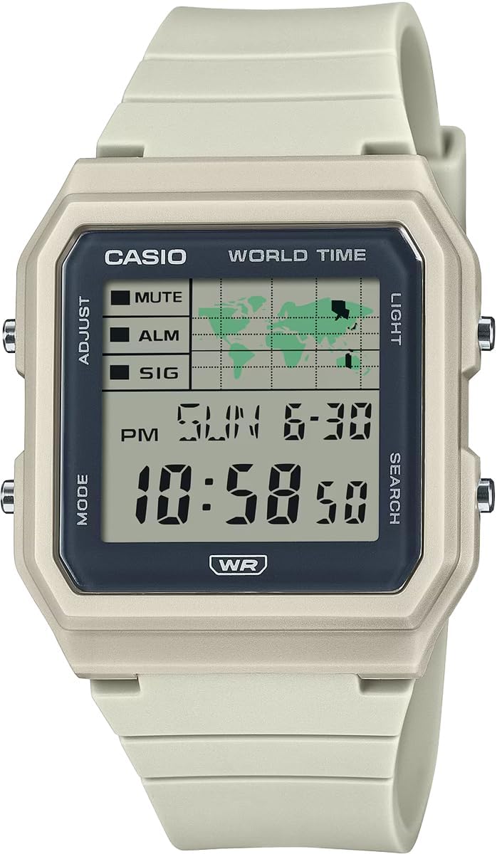 Casio LF-30 Series World Time Digital Unisex Wristwatch, Ivory LF-30W-8A, sports