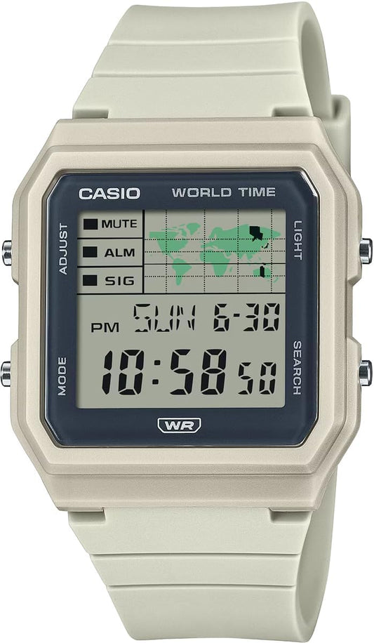 Casio LF-30 Series World Time Digital Unisex Wristwatch, Ivory LF-30W-8A, sports
