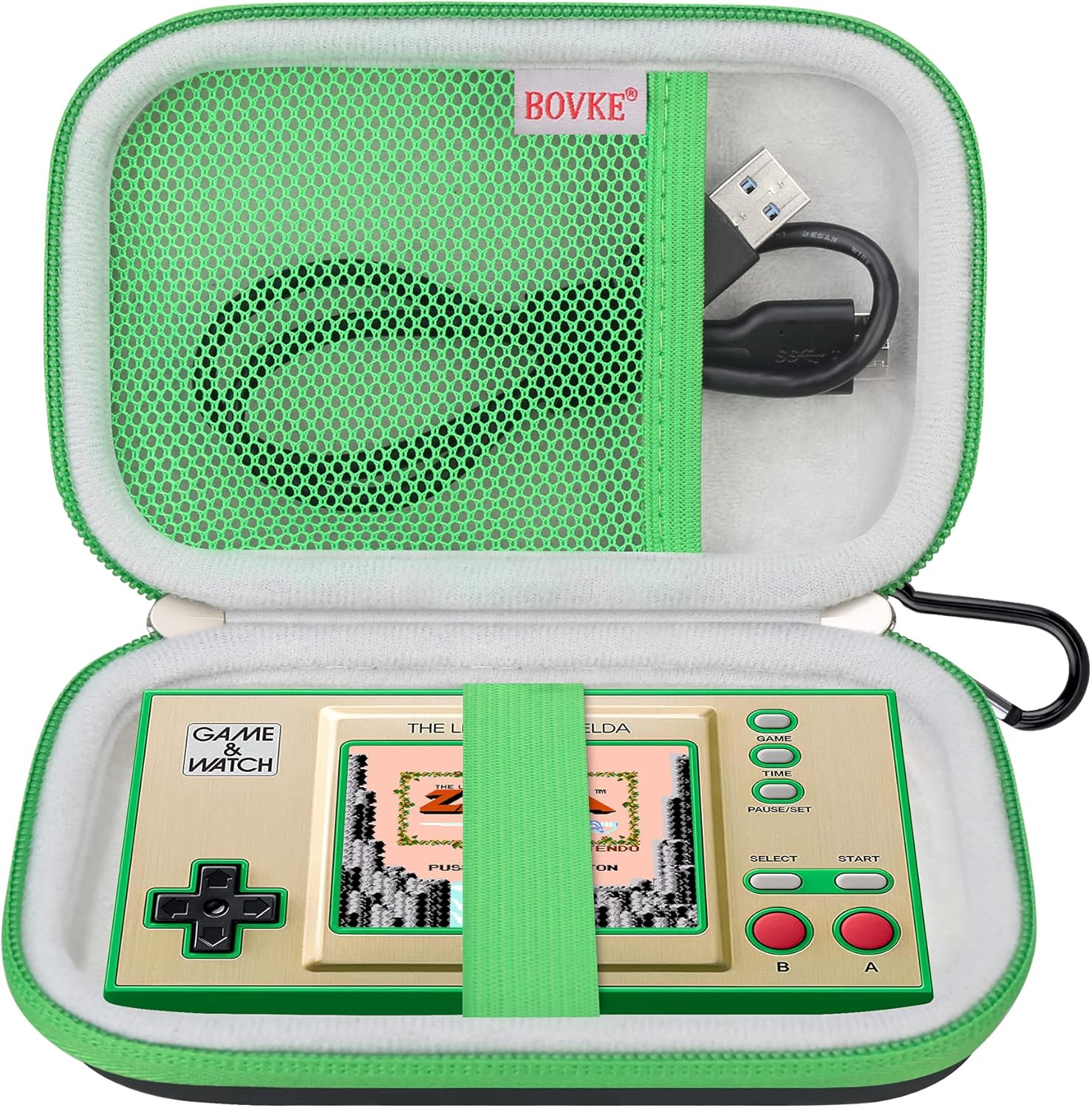 BOVKE Carrying Case for Nintendo Game & Watch - The Legend of Zelda Handheld Game Console Classic Device Mesh Pocket for Charging Cable Zelda Accessories Black
