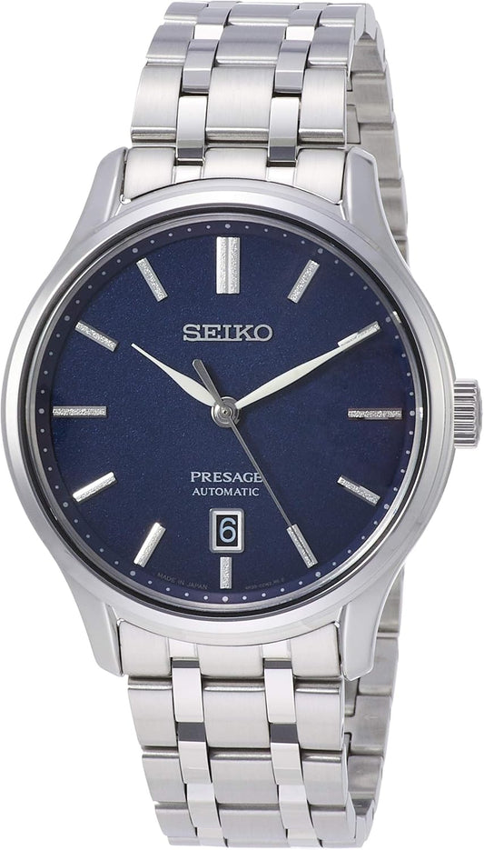 Seiko SARY141 Men's Wristwatch, Mechanical Navy Dial, Dual Curved Sapphire Glass, See-Through Back, Silver, Dial Color - Blue, Mechanical Navy Dial Dual Curved Sapphire Crystal Watch