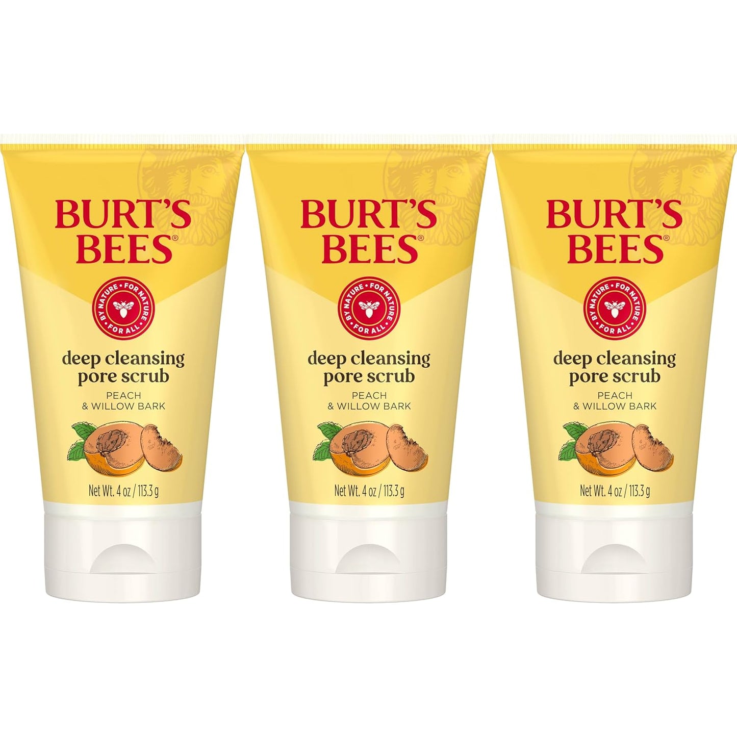 Burt 's Bees paquete de 3 frascos de 4 onzas de exfoliante de durazno y corteza de sauce para poros