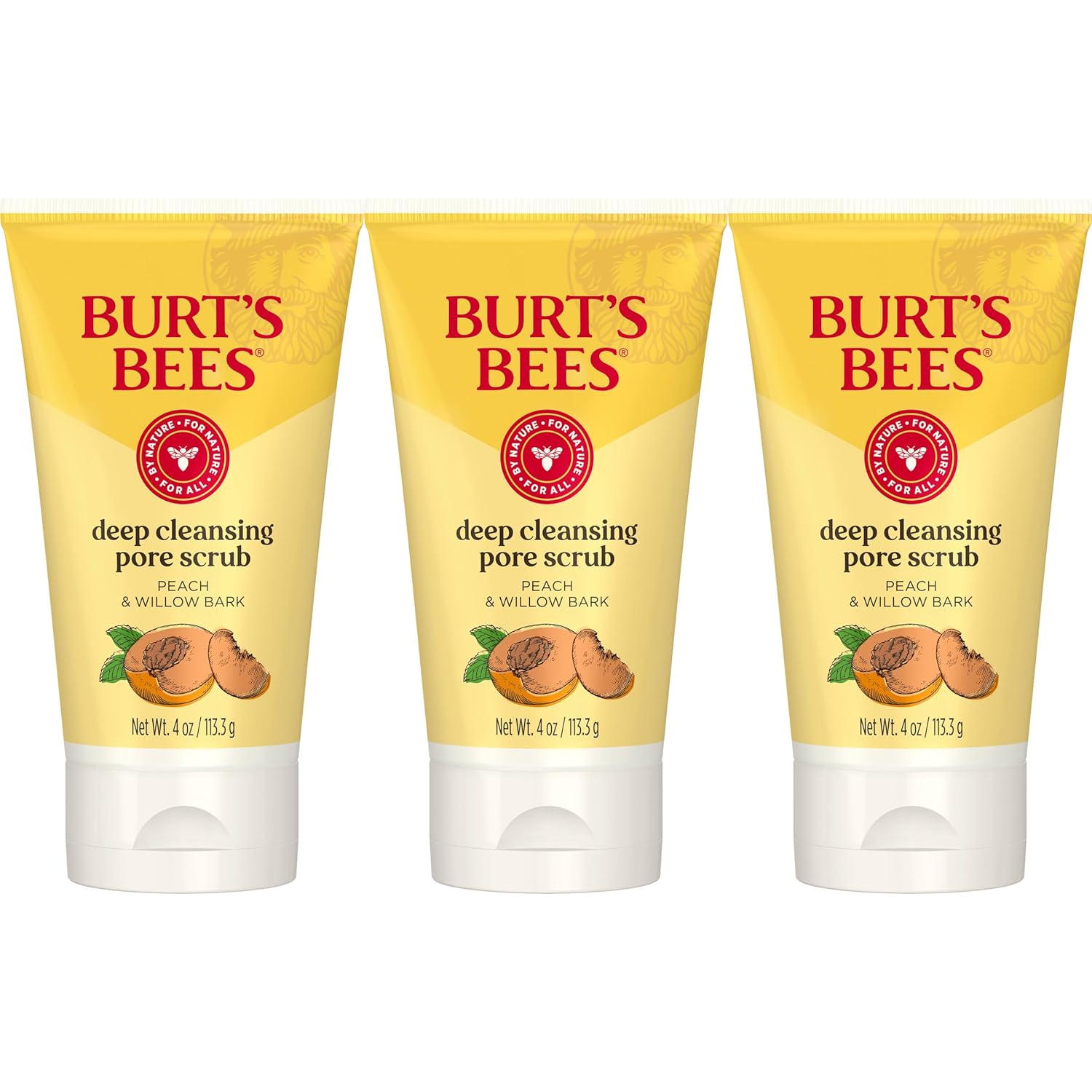 Burt 's Bees paquete de 3 frascos de 4 onzas de exfoliante de durazno y corteza de sauce para poros