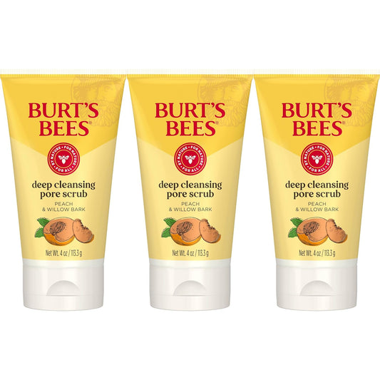 Burt 's Bees paquete de 3 frascos de 4 onzas de exfoliante de durazno y corteza de sauce para poros