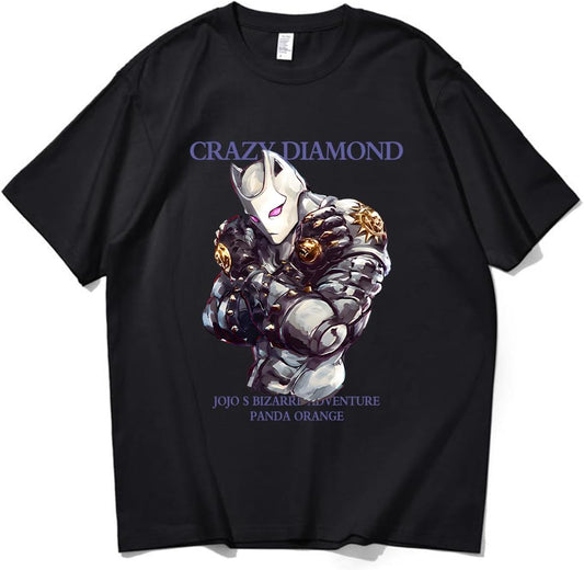 ZimyFuntoy Jojo's Bizarre Adventure Anime T-Shirt, Short Sleeve, Cotton, Unisex, Spring, Summer, Autumn, Round Neck, Disguise, Casual, Large Size, Soft, Sweat Absorbent, Quick Drying, For Work or