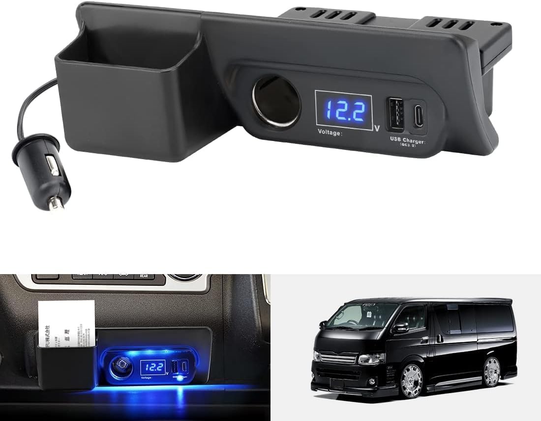 SUNVIC Toyota Hiace 200 Series Power Supply Unit QC3.0 USB Port x 1 Car Socket Blue LED Light Hiace 200 Series 1-8 Type Expansion Kit Simultaneous Charging
