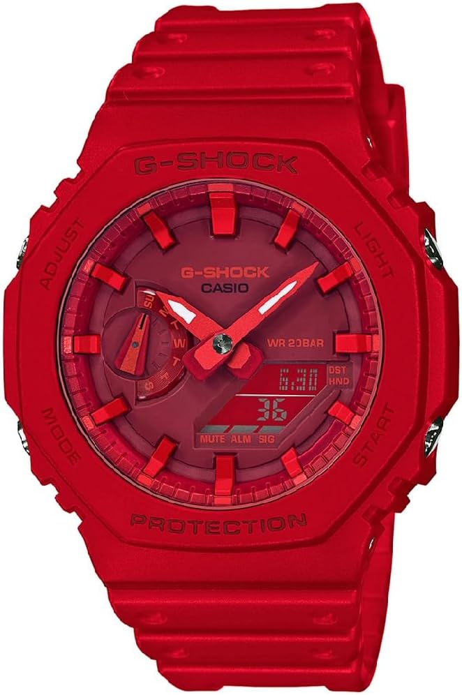 Casio G-Shock GA-2100-4ADR Analog Quartz Red Resin Men's Watch, Blue, Casual, blue, Casual