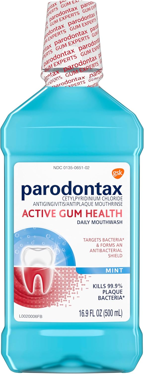 Parodontax Enjuague bucal Active Gum Health, enjuague bucal antiplaca y antigingivitis, menta, 16.9 onzas líquidas