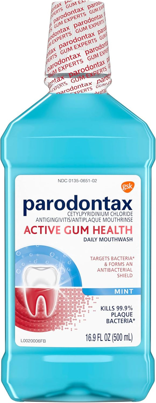 Parodontax Enjuague bucal Active Gum Health, enjuague bucal antiplaca y antigingivitis, menta, 16.9 onzas líquidas