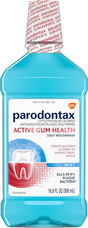 Parodontax Enjuague bucal Active Gum Health, enjuague bucal antiplaca y antigingivitis, menta, 16.9 onzas líquidas