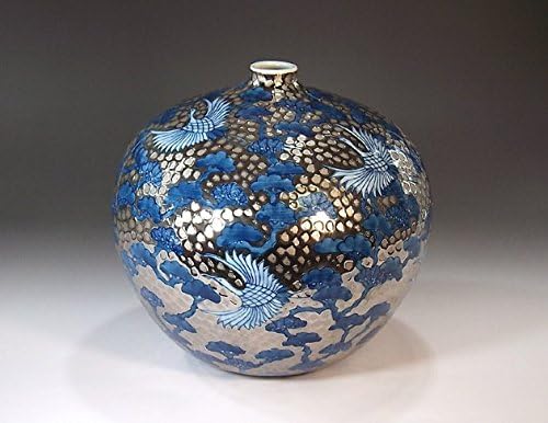Traditional Craftwork|Platinum Colored Tsuru Painting|Arita Ware / Imari Pottery / Fine Ceramic Vase | Pottery House Fujii Nishiki