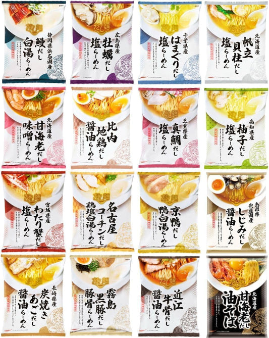 K&K Dashimi Noodles, Nationwide Food Comparison Set, 1 Serving, 16 Types of Each, Ramen, Instant, Local Ramen, Assorted, Father's Day, Mother's Day, New Year's Day, Gift, EBLIM Brand Special Set