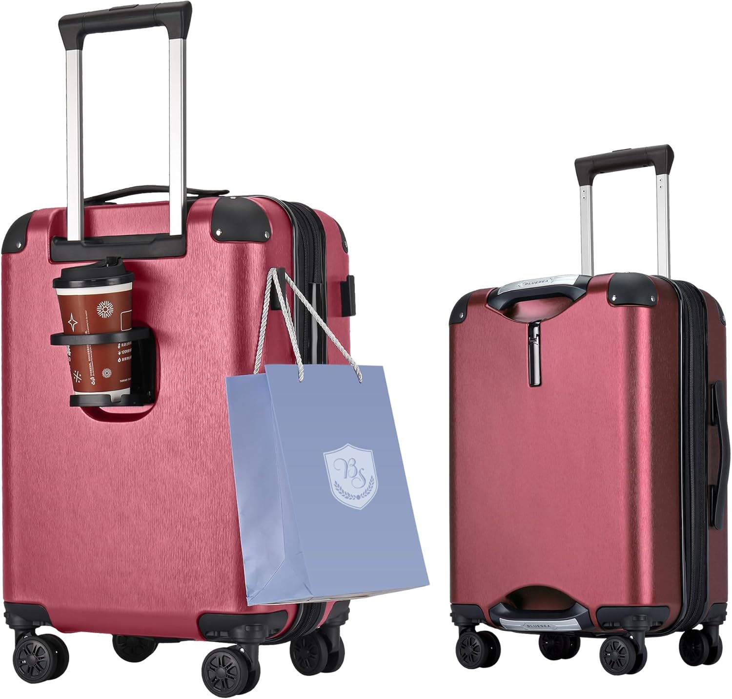 BlueSea BSSC08 Suitcase, Carrying Case, Carry Bag, Carry-on Bag, Grip Function, Expanded Size, 100% PC, TSA Lock, Double Casters with Hook Function, Cup Holder, Silent, Shock Resistant, Ultra