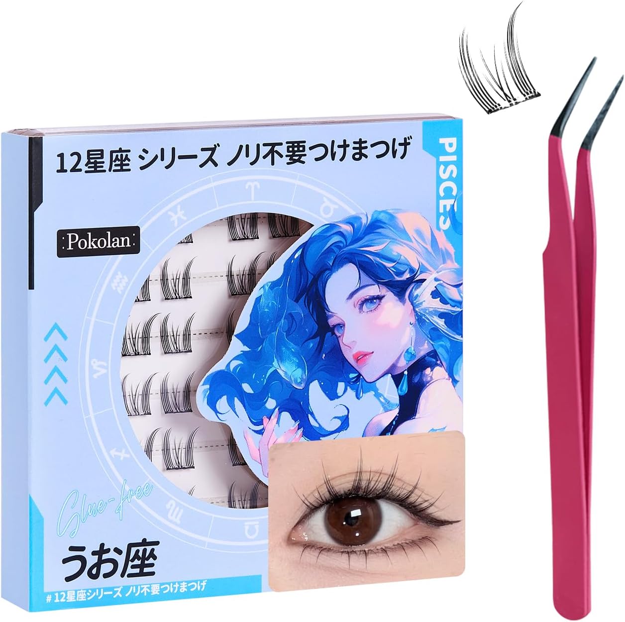 Pokolan Pisces False Eyelashes, No Glue, Self-Adhesive, Partial False Eyelashes, No Glue, Natural False Eyelashes, Bundle, 1 Second, For Parts, 36 Bundles, Popular, Cute, Natural, Glue, Black