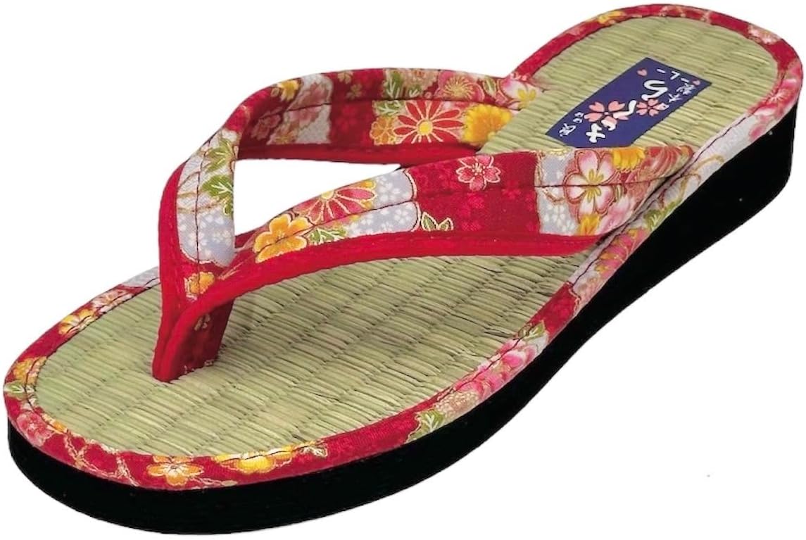 Daimyo Shokai Women's Thong Tatami Folding Sandals Japanese Pattern, Made in Japan