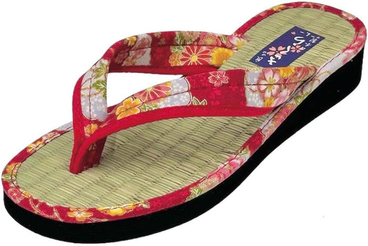 Daimyo Shokai Women's Thong Tatami Folding Sandals Japanese Pattern, Made in Japan
