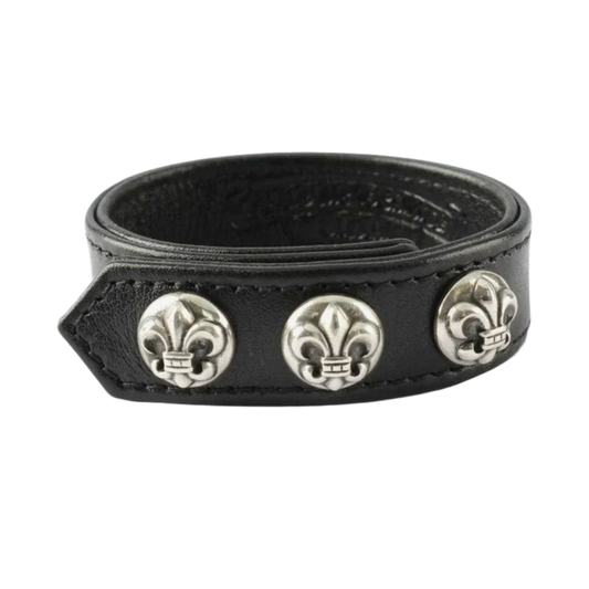 CHROME HEARTS 'BLACK' 3 SNAP FLEUR DE LIS BRACELET