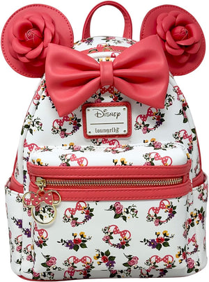 Loungefly Disney Minnie Mouse Roses Allover Print - Bolso de hombro con doble correa para mujer