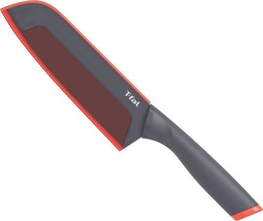Tefal K13402 Santoku Knife, 6.5 inches (16.5 cm), Titanium Reinforced Coating, Elastomer Material, Easy to Grip, Fresh Kitchen Santoku Knife, Protective Cover Included